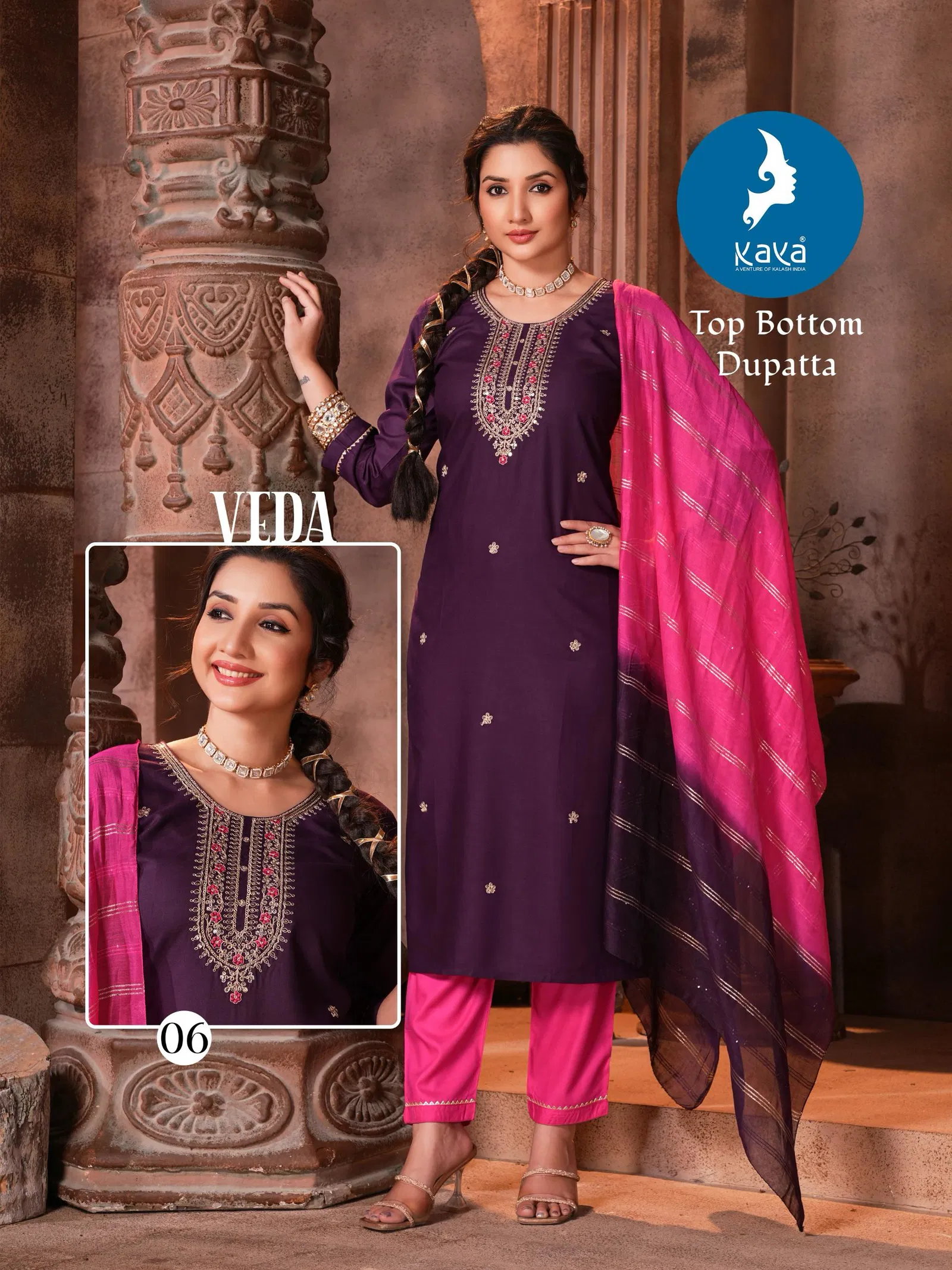 Veda By Kaya Rayon Straight Cut Kurti With Bottom Dupatta Wholesale Online